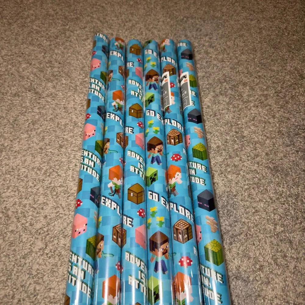 Hallmark Minecraft Gift Wrapping Paper LOT of 6 Rolls 120 sq ft Total Christmas